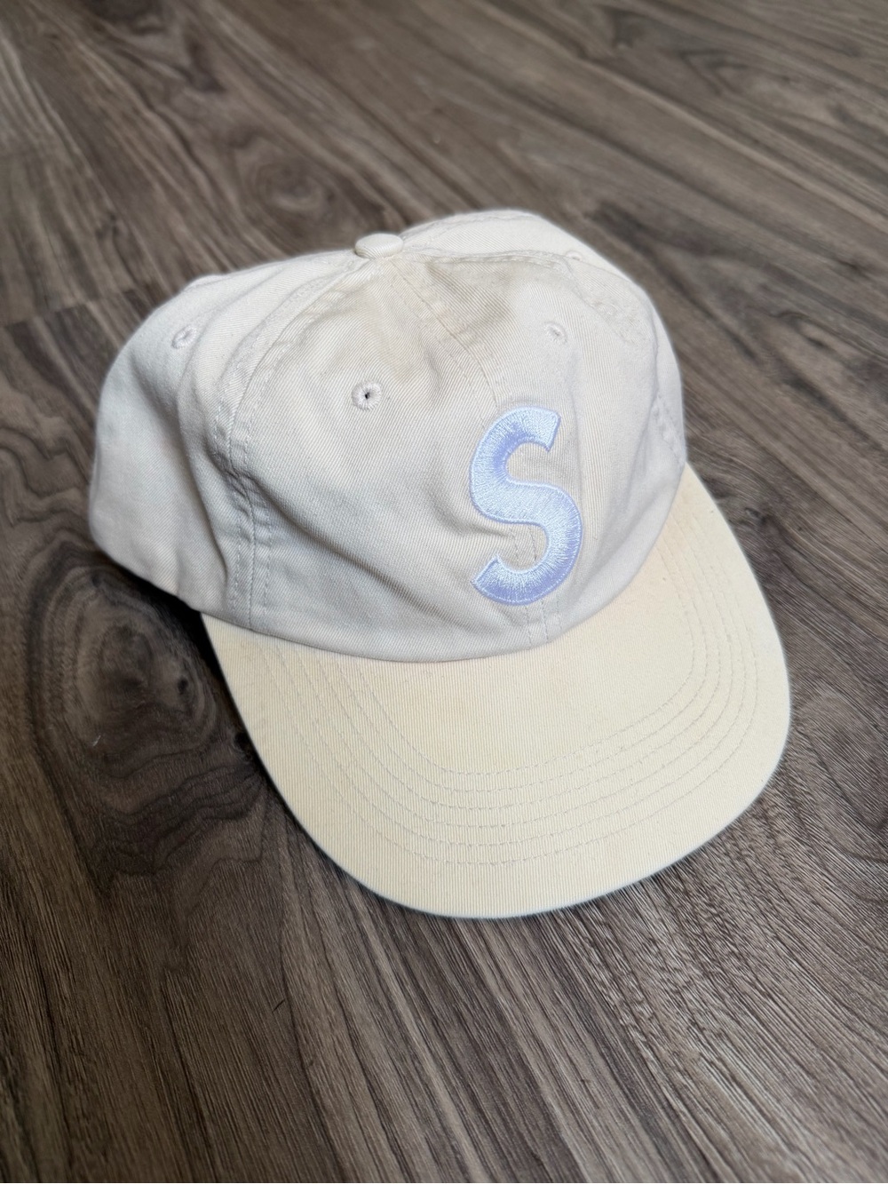 Supreme S 6 panel cream baseball cap hat